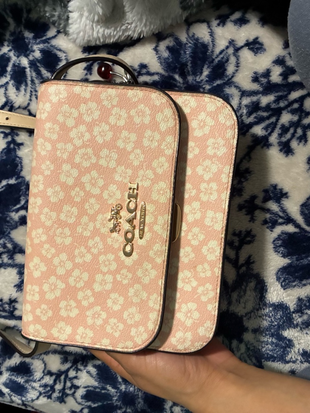 COACH Pink Floral Pebble Leather Crossbody Bag - Picture 2 of 2